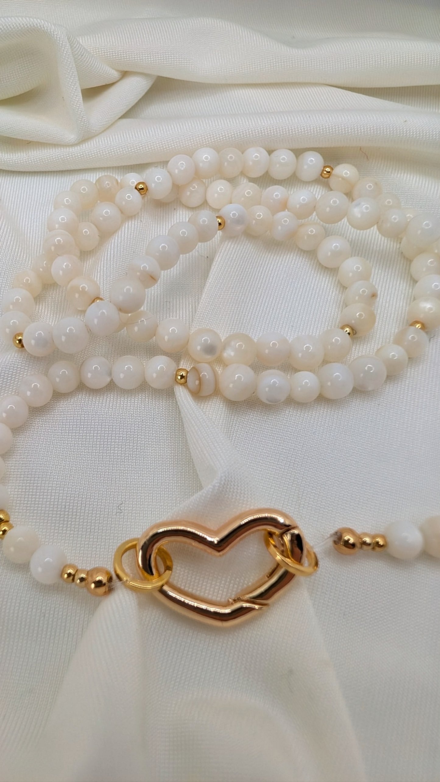 Mother of Pearl Necklace & 14k Gold Heart Clasp