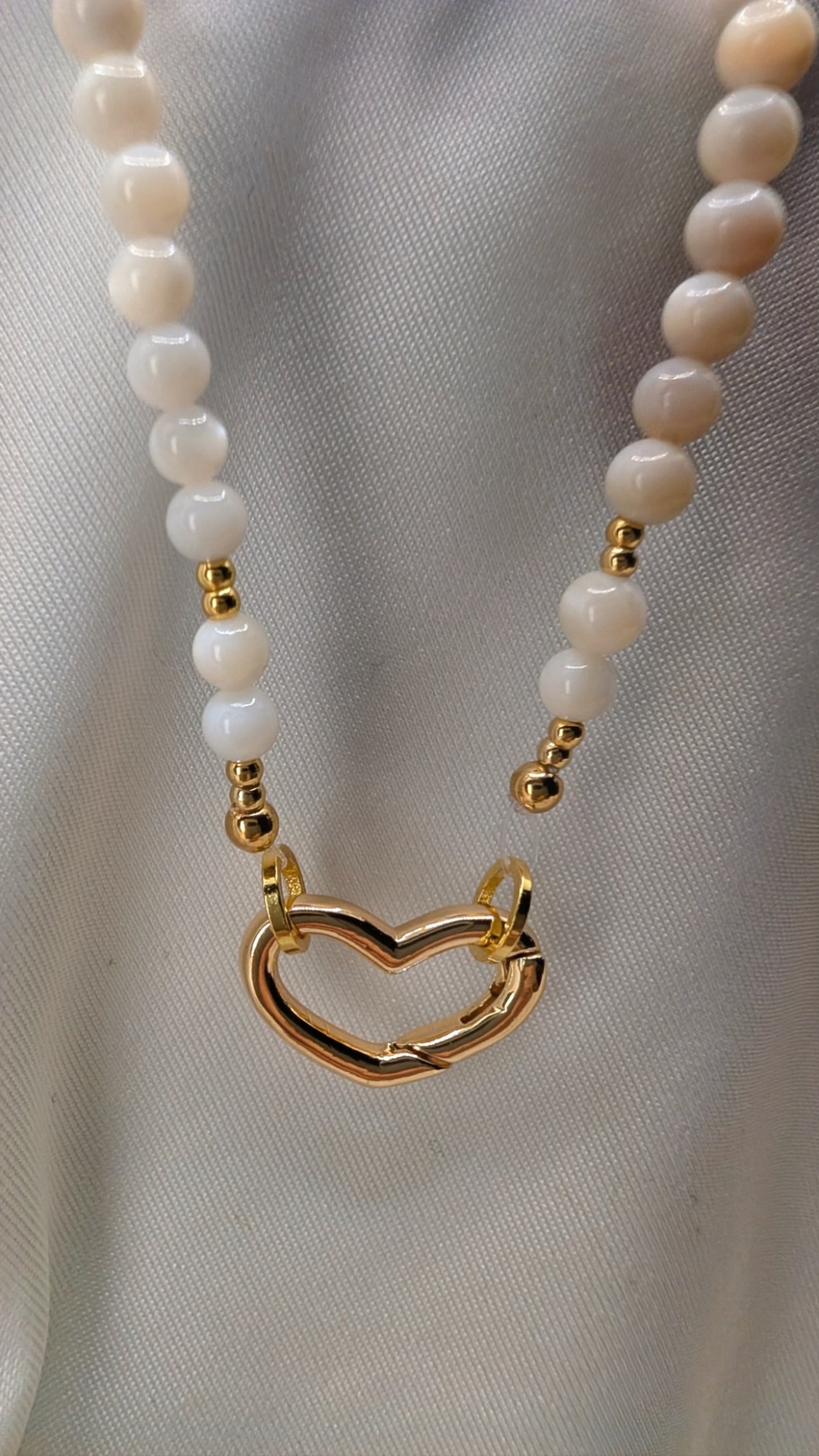 Mother of Pearl Necklace & 14k Gold Heart Clasp