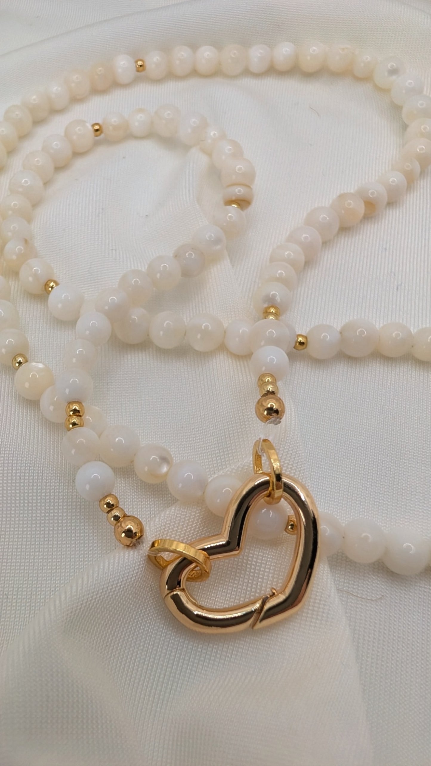 Mother of Pearl Necklace & 14k Gold Heart Clasp