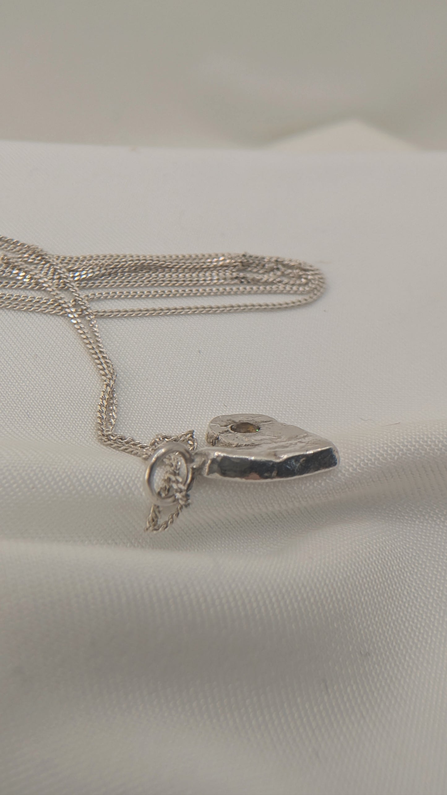 Textured Fine Silver Heart Pendant with Yellow Garnet Stone