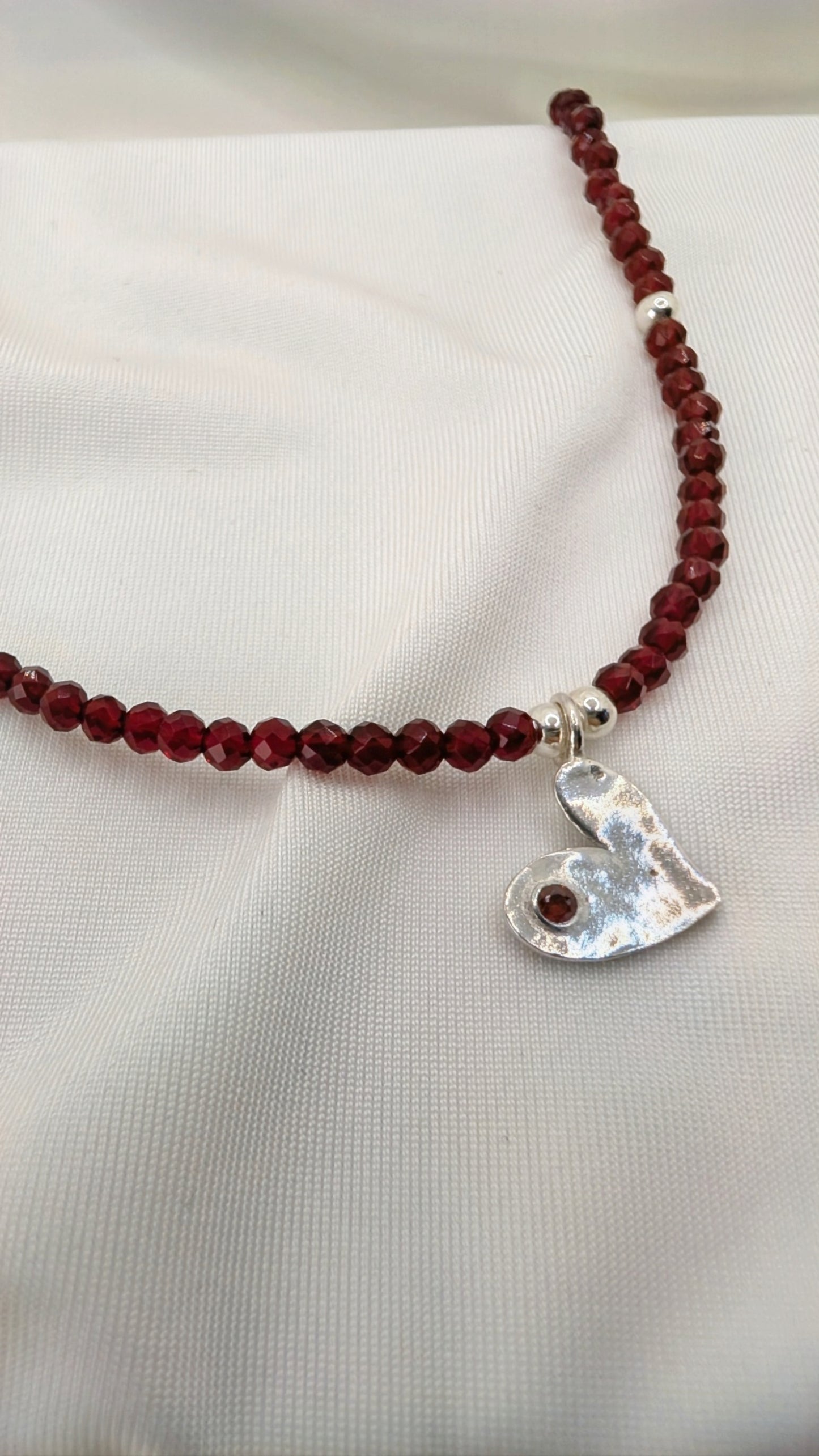 Red Crystal Necklace & Fine Silver Heart Pendant