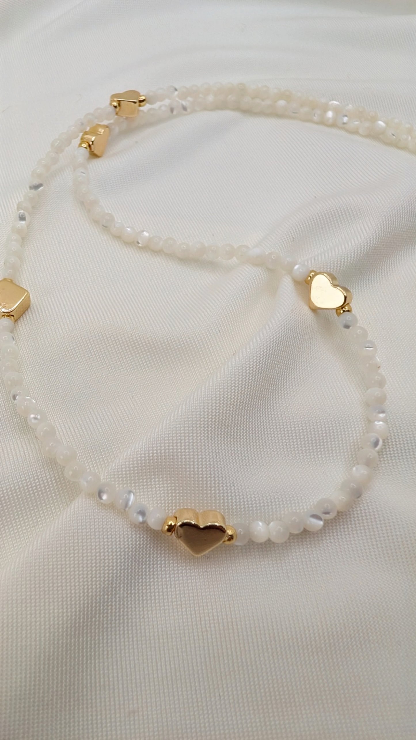 Moonstone Choker & 14k Golden Hearts