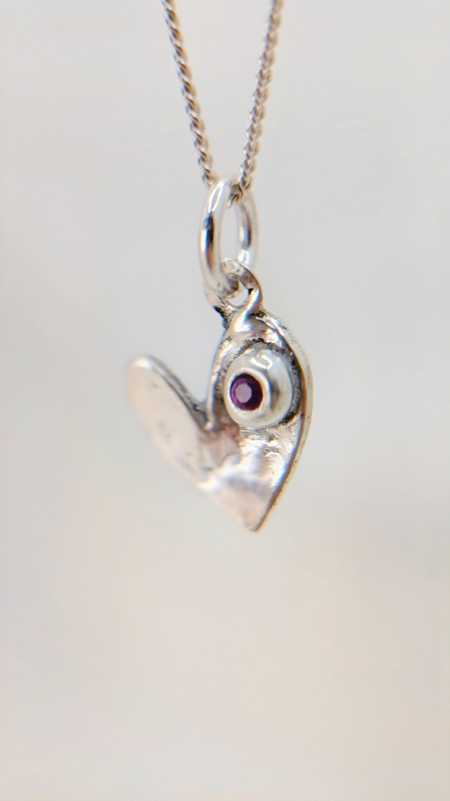 Fine Silver Heart Pendant with Pink Lab Diamond