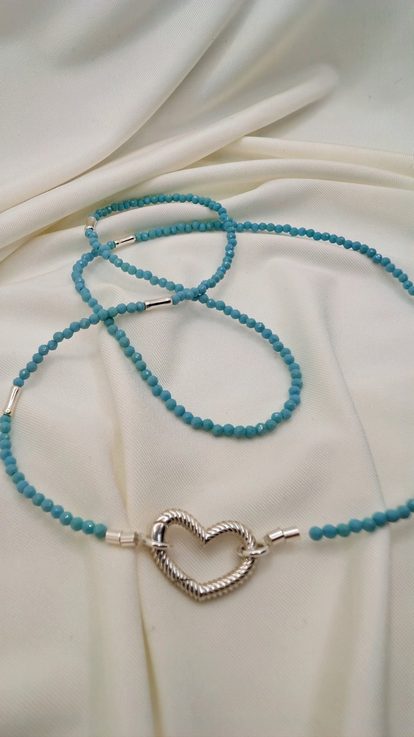 Turquoise Necklace & 925 Silver Heart Pendant