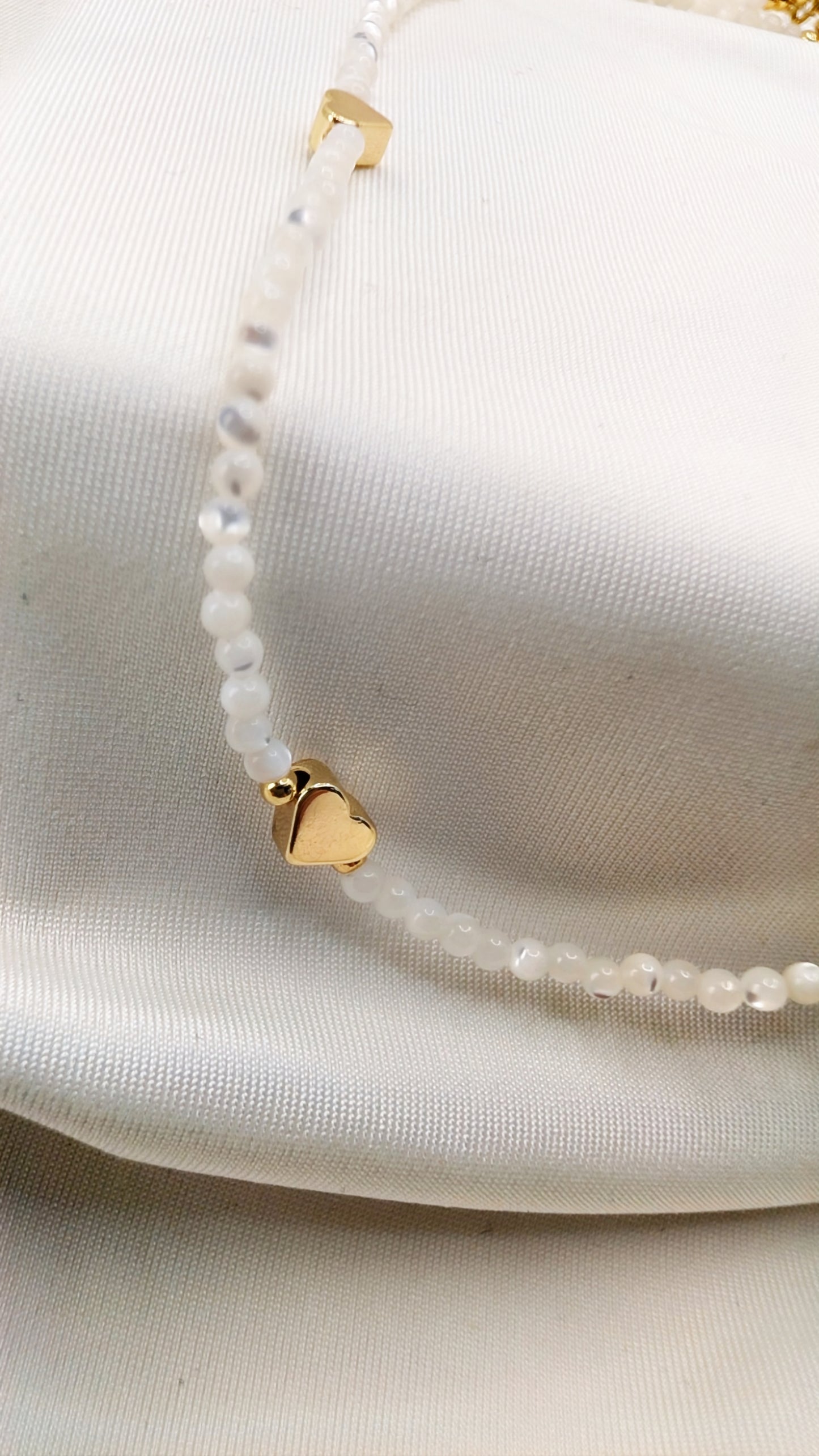 Moonstone Choker & 14k Golden Hearts