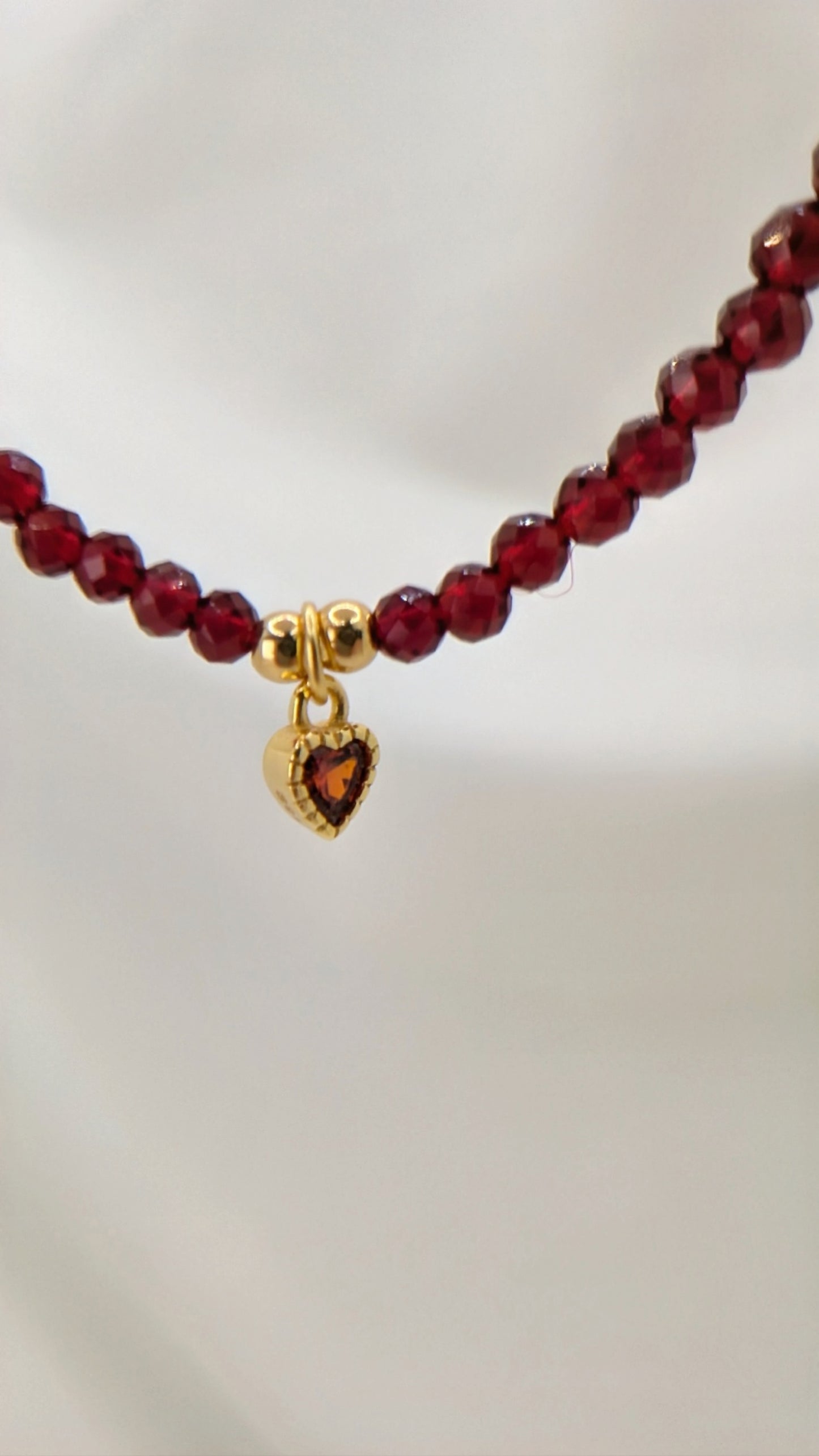 Red Crystal Necklace & 14k Golden Hearts