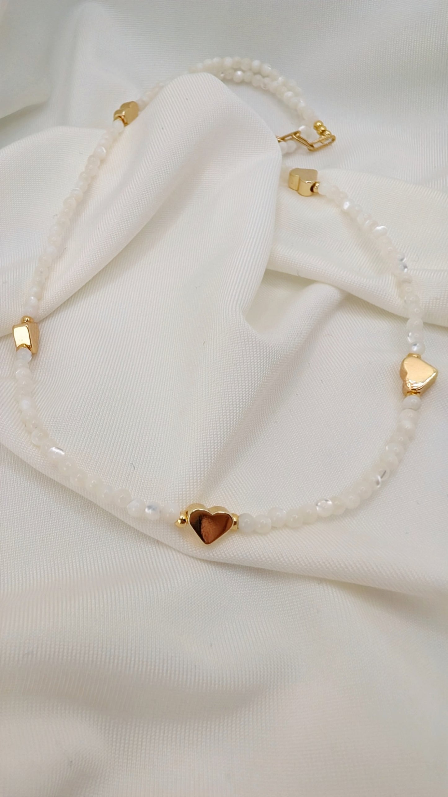 Moonstone Choker & 14k Golden Hearts