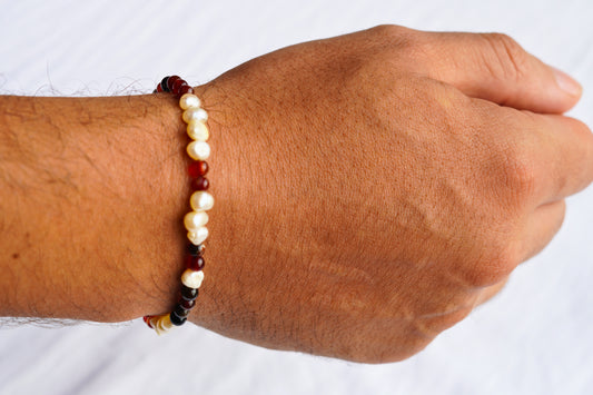 Dream Agate & Fresh Water Pearl Bracelet Men's