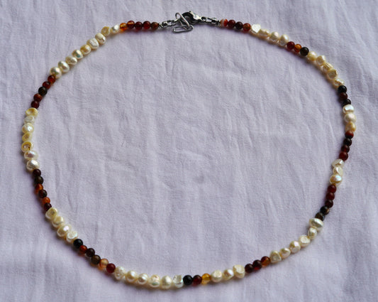 Fresh Water Pearl & Dream Agate Men's Necklace